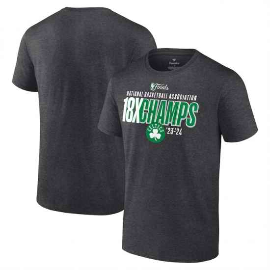 Men Boston Celtics Heather Charcoal 18 Time Finals Champions Steal The Ball T Shirt